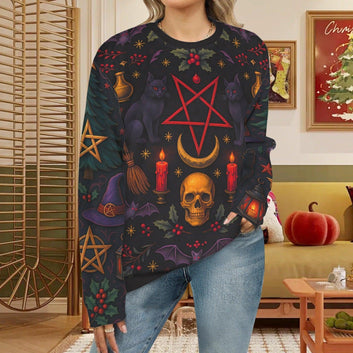Skull Pentagram Halloween Witch Sweatshirt Gothic Christmas Sweater-MoonChildWorld