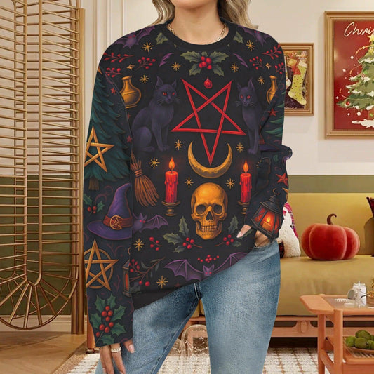 Skull Pentagram Halloween Witch Sweatshirt Gothic Christmas Sweater-MoonChildWorld