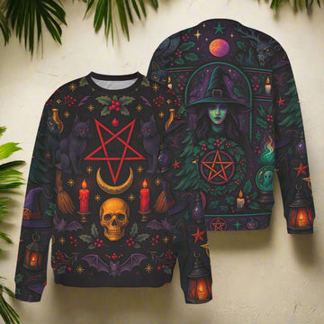 Skull Pentagram Halloween Witch Sweatshirt Gothic Christmas Sweater-MoonChildWorld