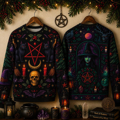 Skull Pentagram Halloween Witch Sweatshirt Gothic Christmas Sweater-MoonChildWorld