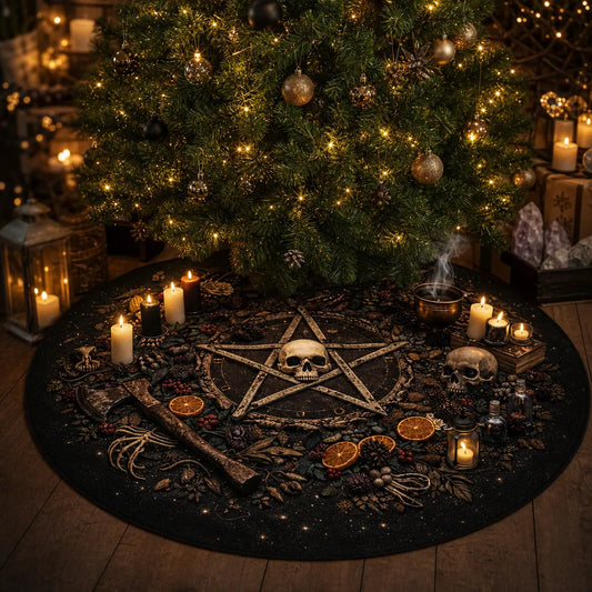 Skull Pentagram Yule Tree Skirt – Pagan Witchy Gothic Decor_mockup_1.webp