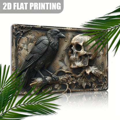 Skull Raven Metal Sign Gothic Crow Wall Decor Witchy Halloween Wall Decor-MoonChildWorld
