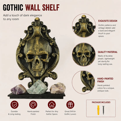 Skull Relief Wall Shelf Gothic Resin Crystal and Candle Display-MoonChildWorld