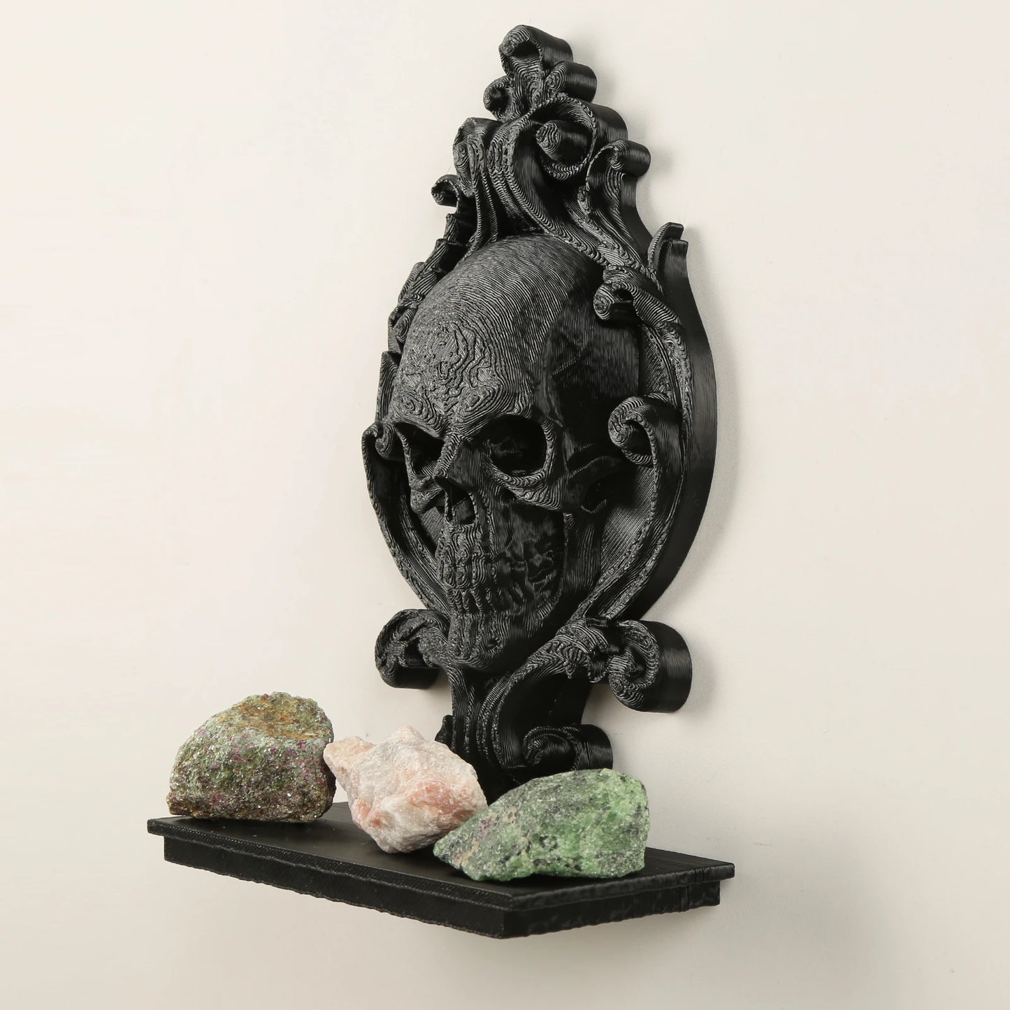 Skull Relief Wall Shelf Gothic Resin Crystal and Candle Display-MoonChildWorld