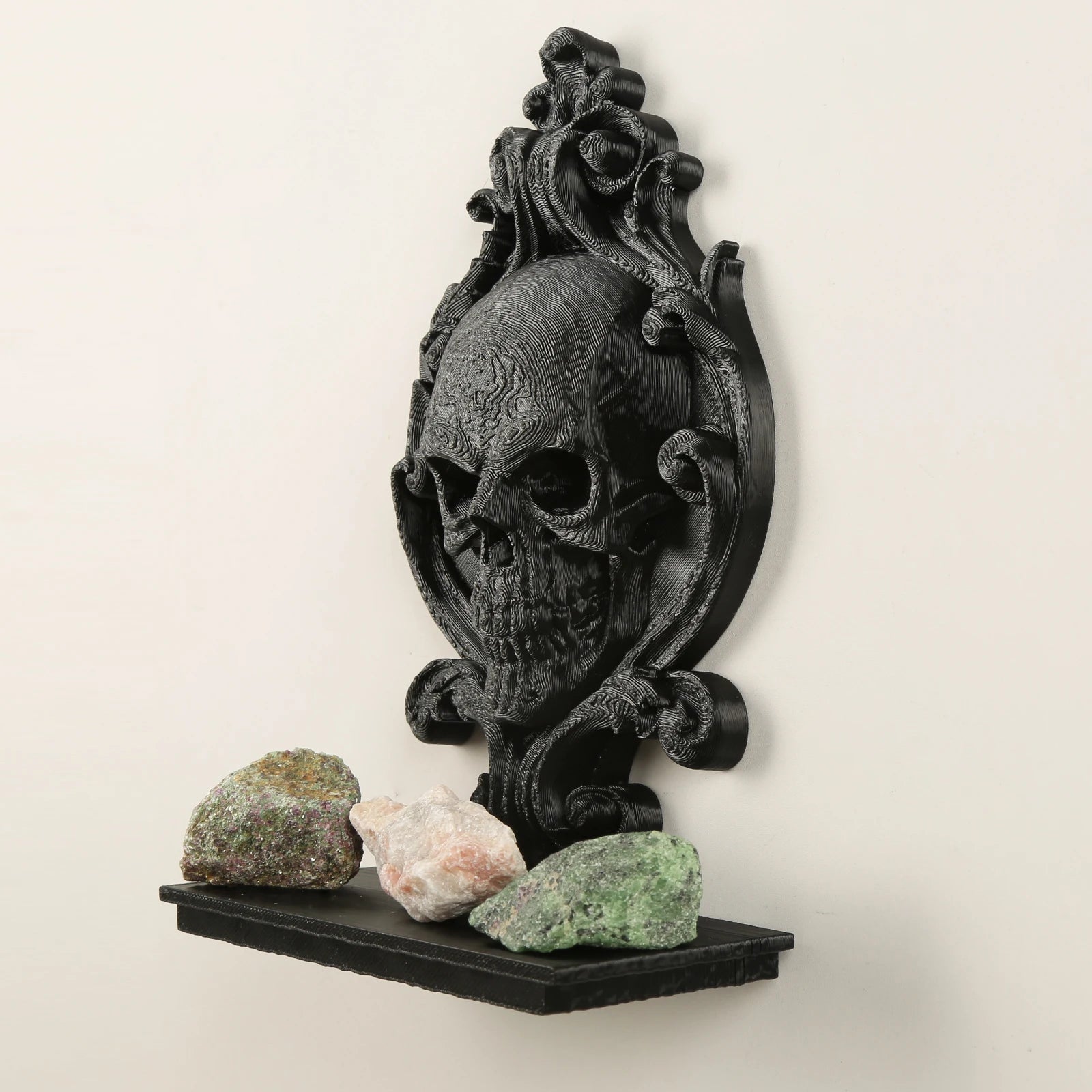 Skull Relief Wall Shelf Gothic Resin Crystal and Candle Display-MoonChildWorld