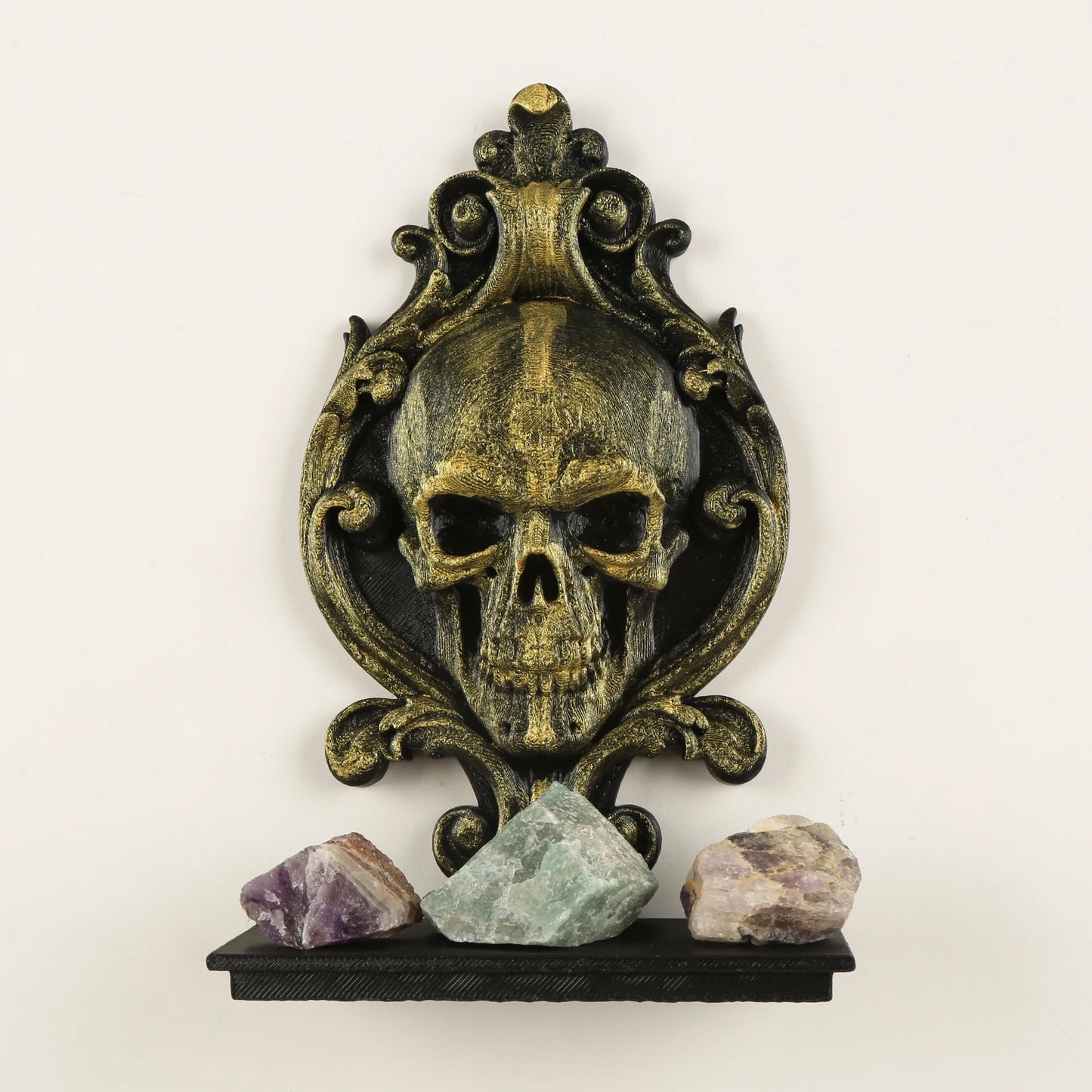 Skull Relief Wall Shelf Gothic Resin Crystal and Candle Display-MoonChildWorld
