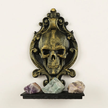 Skull Relief Wall Shelf Gothic Resin Crystal and Candle Display-MoonChildWorld