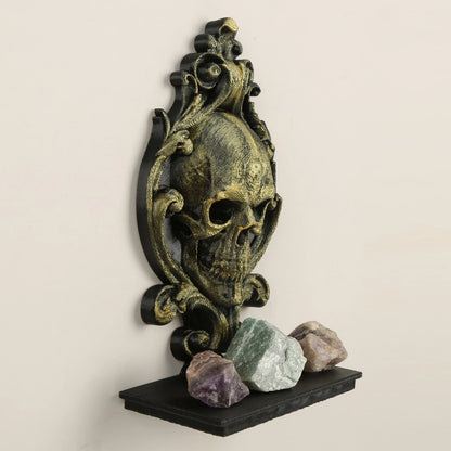 Skull Relief Wall Shelf Gothic Resin Crystal and Candle Display-MoonChildWorld