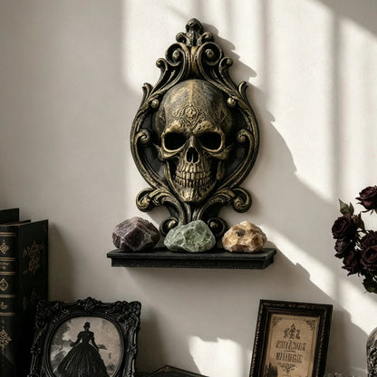 Skull Relief Wall Shelf Gothic Resin Crystal and Candle Display-MoonChildWorld