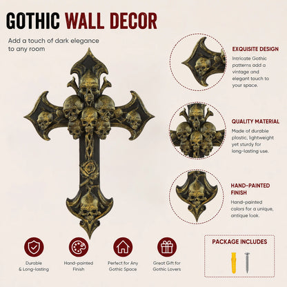 Skull Rose Cross Resin Wall Plaque Gothic Vintage Wall Decor-MoonChildWorld