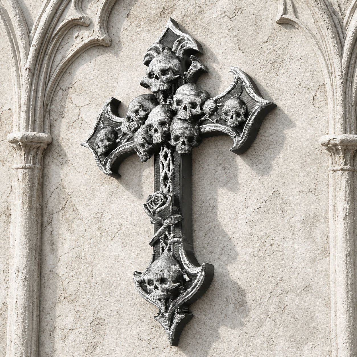 Skull Rose Cross Resin Wall Plaque Gothic Vintage Wall Decor-MoonChildWorld