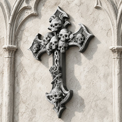 Skull Rose Cross Resin Wall Plaque Gothic Vintage Wall Decor-MoonChildWorld