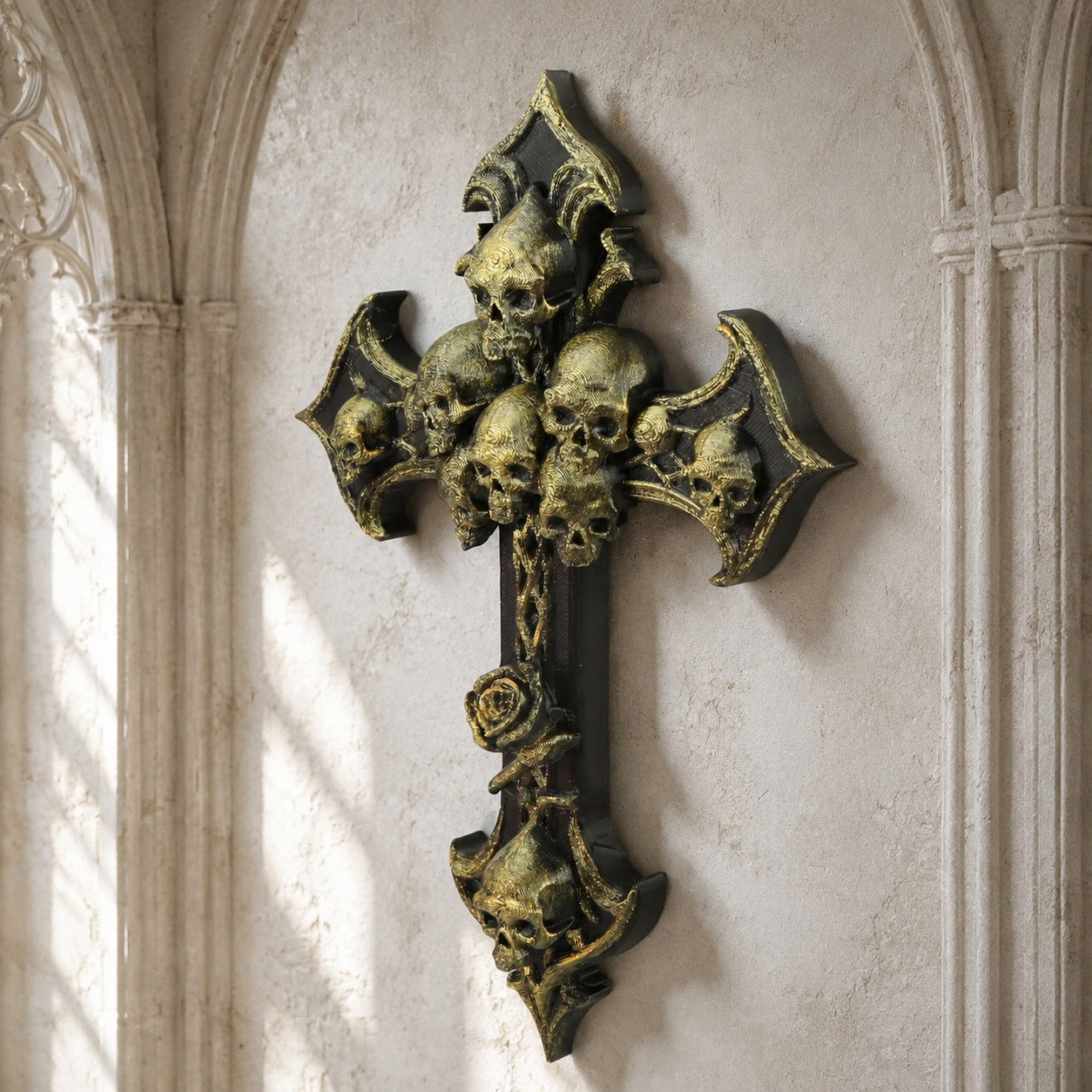 Skull Rose Cross Resin Wall Plaque Gothic Vintage Wall Decor-MoonChildWorld