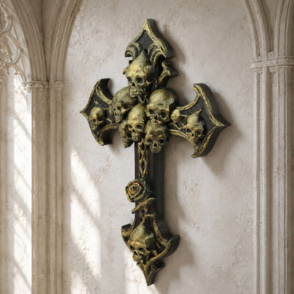 Skull Rose Cross Resin Wall Plaque Gothic Vintage Wall Decor-MoonChildWorld