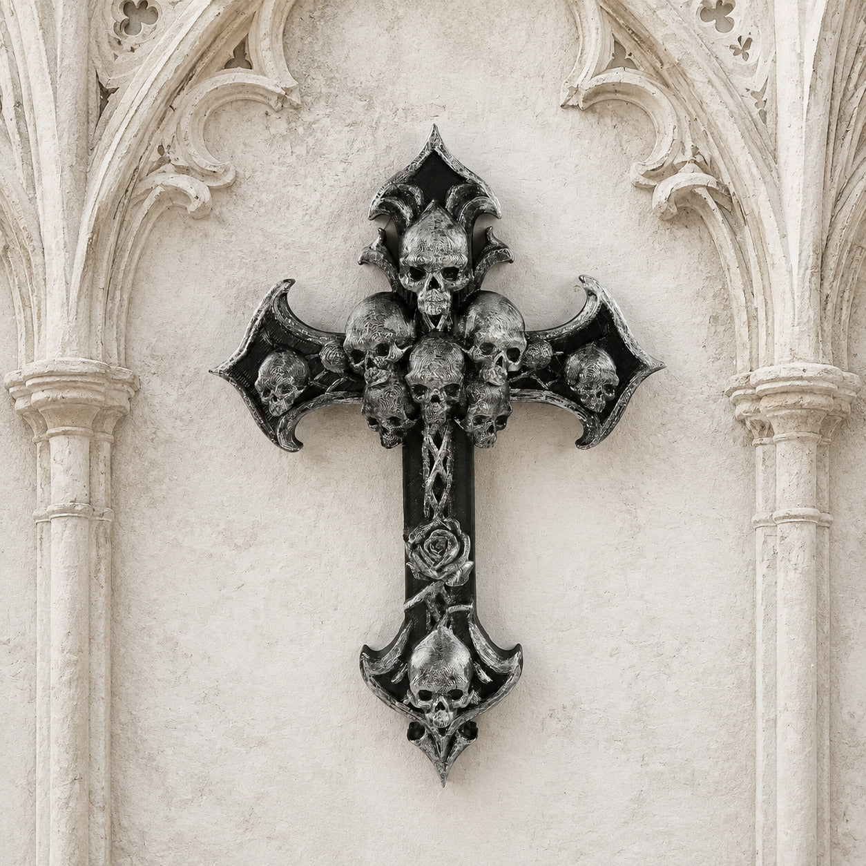 Skull Rose Cross Resin Wall Plaque Gothic Vintage Wall Decor-MoonChildWorld