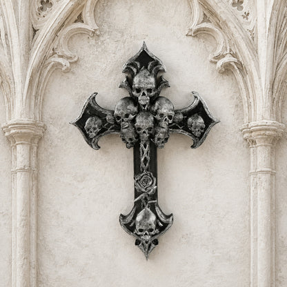 Skull Rose Cross Resin Wall Plaque Gothic Vintage Wall Decor-MoonChildWorld