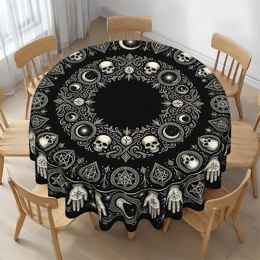 Skull symbol round tablecloth for gothic Halloween decor