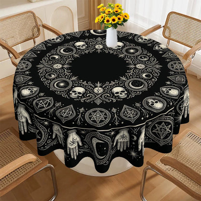 Skull symbol round tablecloth for gothic Halloween decor