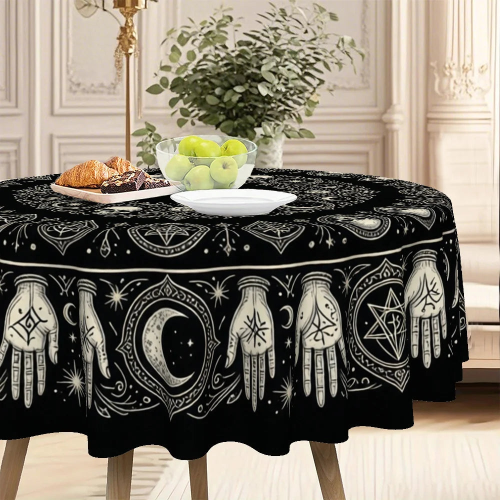 Skull symbol round tablecloth for gothic Halloween decor