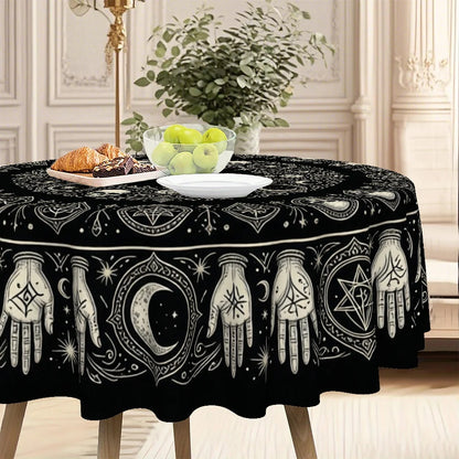 Skull symbol round tablecloth for gothic Halloween decor
