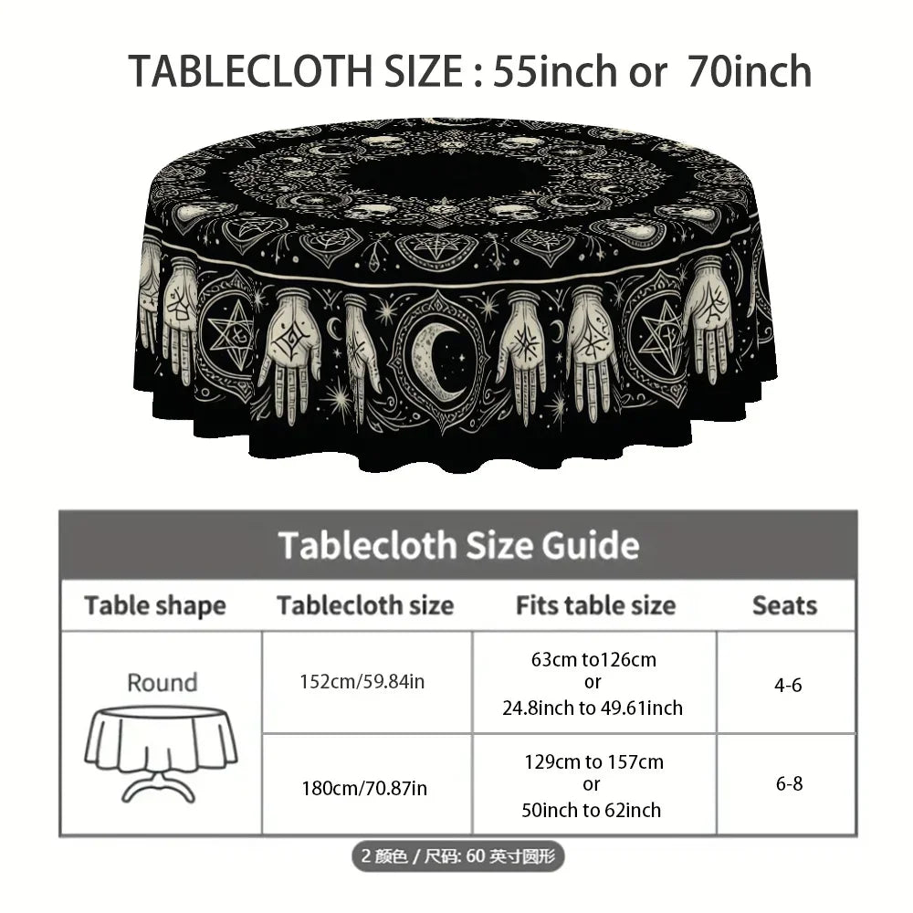 Skull symbol round tablecloth for gothic Halloween decor
