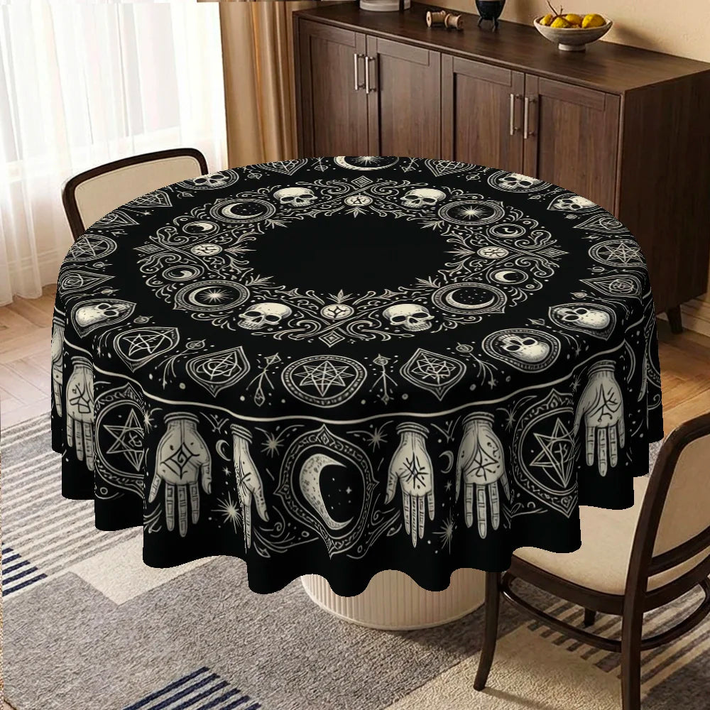 Skull symbol round tablecloth for gothic Halloween decor