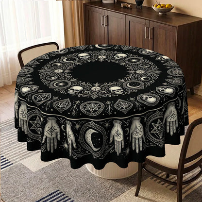 Skull symbol round tablecloth for gothic Halloween decor