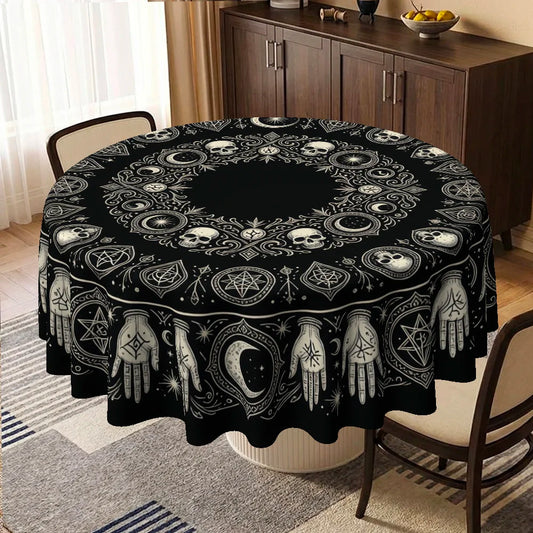 Skull symbol round tablecloth for gothic Halloween decor