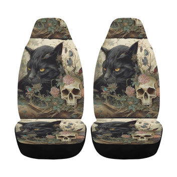 Skull black cat Halloween Gothic Car Seat Cover-MoonChildWorld