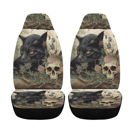 Skull black cat Halloween Gothic Car Seat Cover-MoonChildWorld