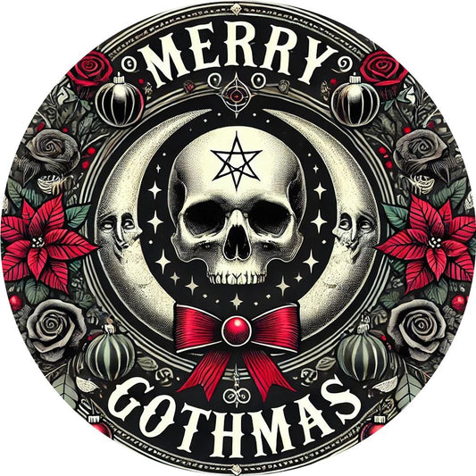 Merry Gothmas Wall Art Gothic Skull Metal Sign for Dark Christmas Decorations-MoonChildWorld