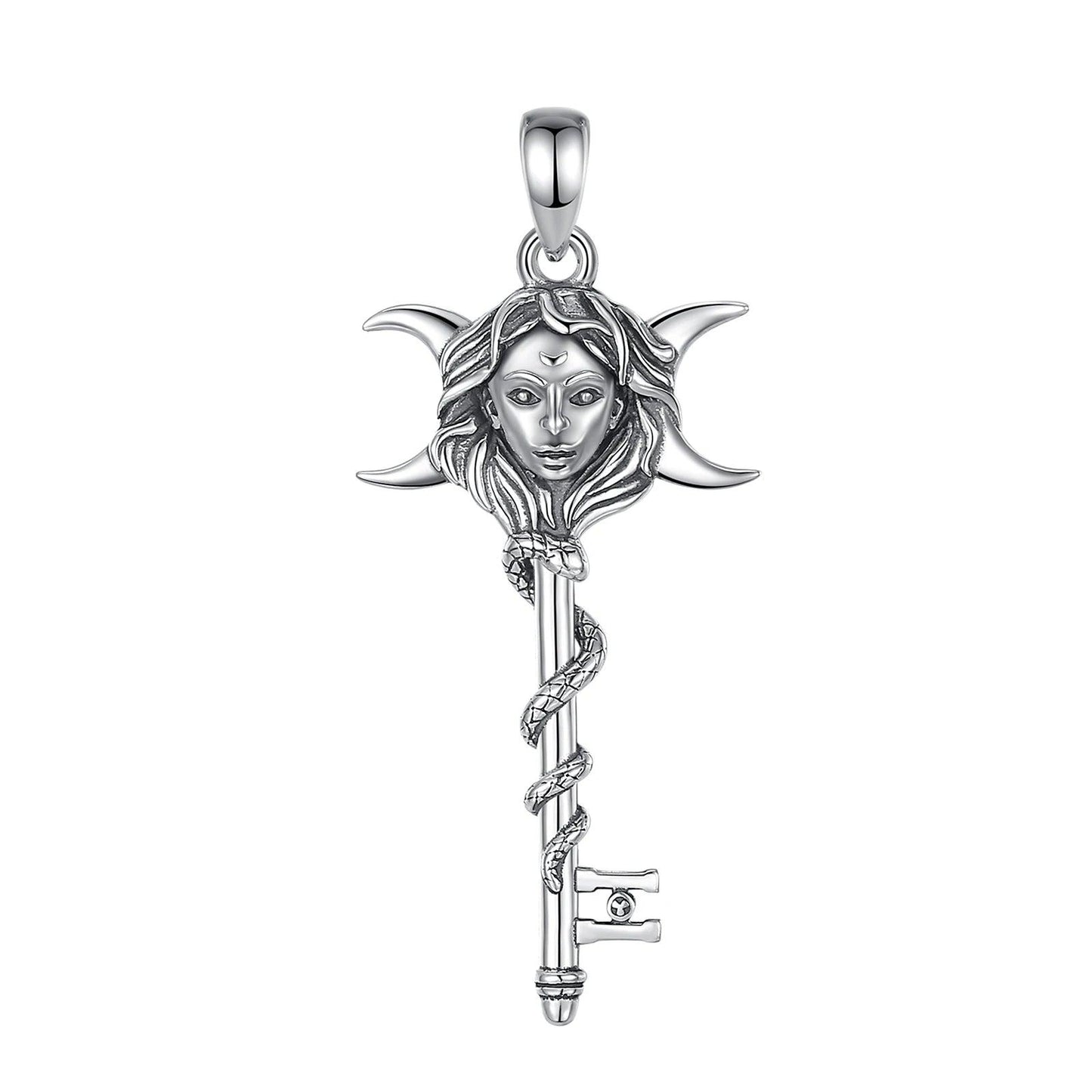 Snake Key 925 Sterling Silver Hecate Goddess Necklace - Wicca Triple Moon Goddess Necklace Witch Jewelry-MoonChildWorld
