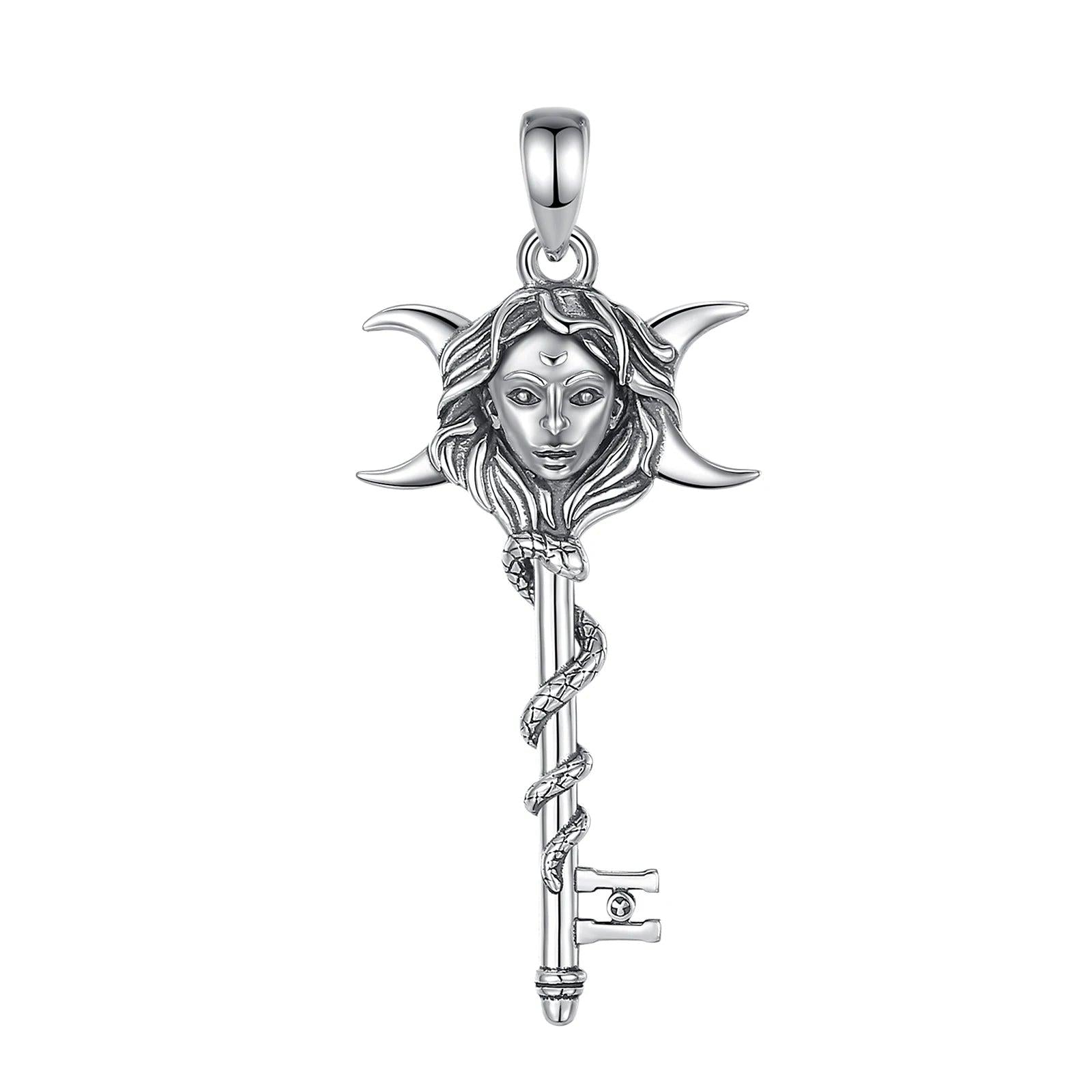 Snake Key 925 Sterling Silver Hecate Goddess Necklace - Wicca Triple Moon Goddess Necklace Witch Jewelry-MoonChildWorld