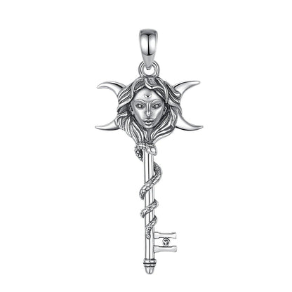 Snake Key 925 Sterling Silver Hecate Goddess Necklace - Wicca Triple Moon Goddess Necklace Witch Jewelry-MoonChildWorld