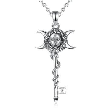 Snake Key 925 Sterling Silver Hecate Goddess Necklace - Wicca Triple Moon Goddess Necklace Witch Jewelry-MoonChildWorld