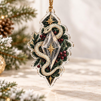 Snake Moon Gothic Acrylic Ornament Set – Witchy Solstice Yule Decor – Crystal Serpent ornament