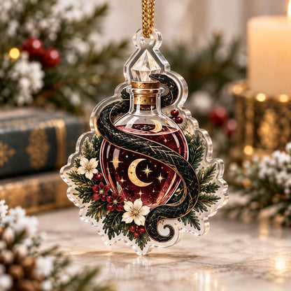 Snake Moon Gothic Acrylic Ornament Set – Witchy Solstice Yule Decor – Potion Serpent ornament
