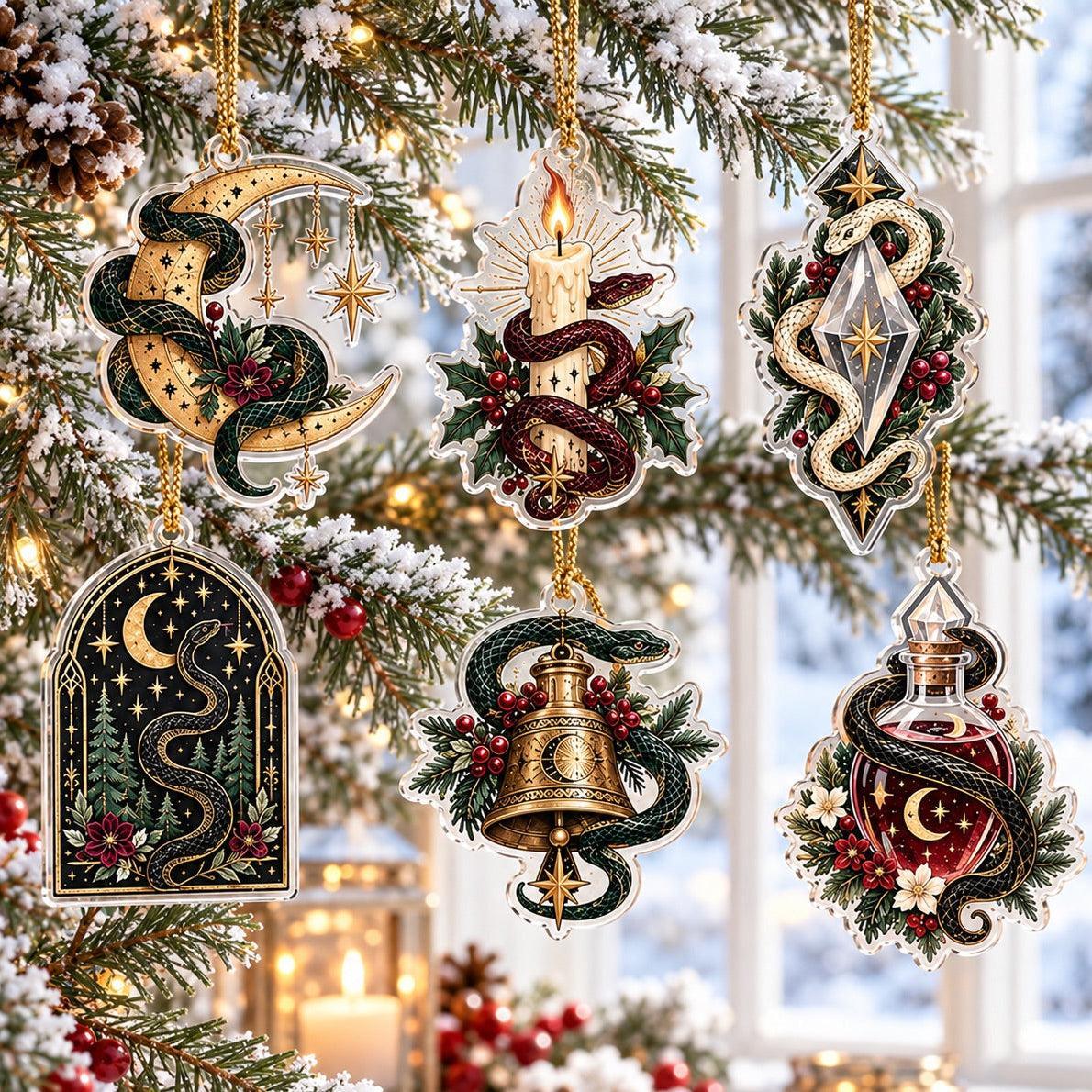 Snake Moon Gothic Acrylic Ornament Set – Witchy Solstice Yule Decor – set of 6 acrylic ornaments