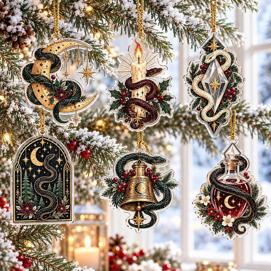 Snake Moon Gothic Acrylic Ornament Set – Witchy Solstice Yule Decor – set of 6 acrylic ornaments