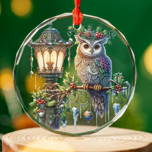 Snowy Owl Glass Ornament Wicca Christmas Ornament-MoonChildWorld