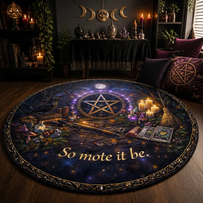 So Mote It Be Wiccan Round Rug - Witchy Raven Witchcraft Carpet Pagan Home Decor_mockup_1.webp