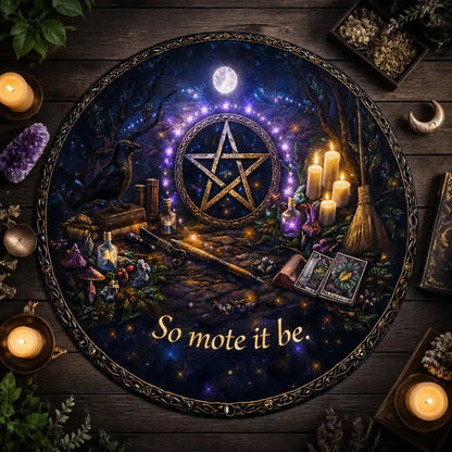 So Mote It Be Wiccan Round Rug - Witchy Raven Witchcraft Carpet Pagan Home Decor_mockup_2.webp