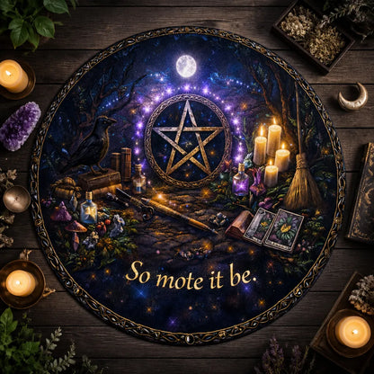 So Mote It Be Wiccan Round Rug - Witchy Raven Witchcraft Carpet Pagan Home Decor_mockup_2.webp
