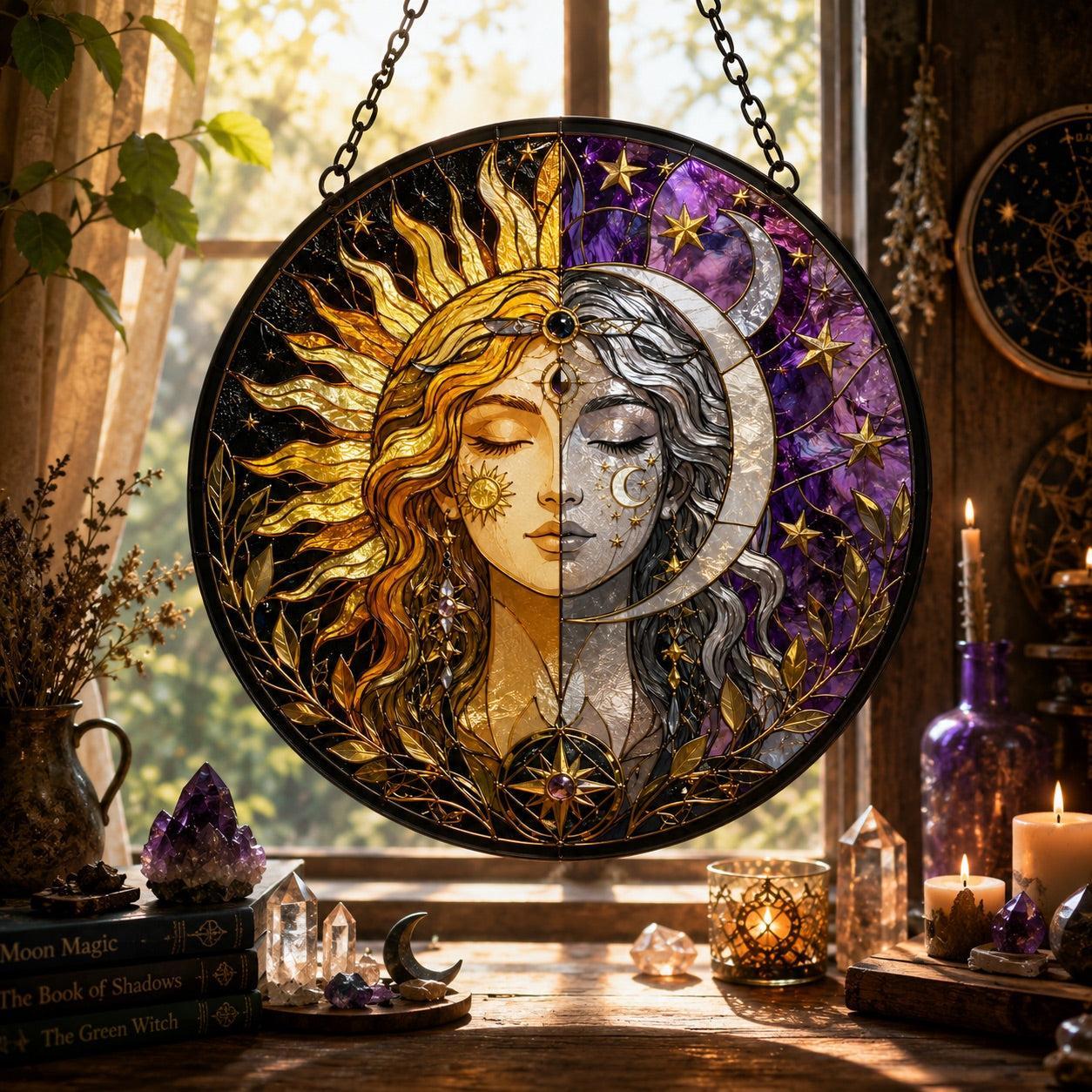 Solar Lunar Goddess Glass Suncatcher - sunlight glow
