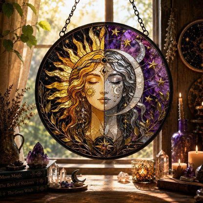 Solar Lunar Goddess Glass Suncatcher - sunlight glow