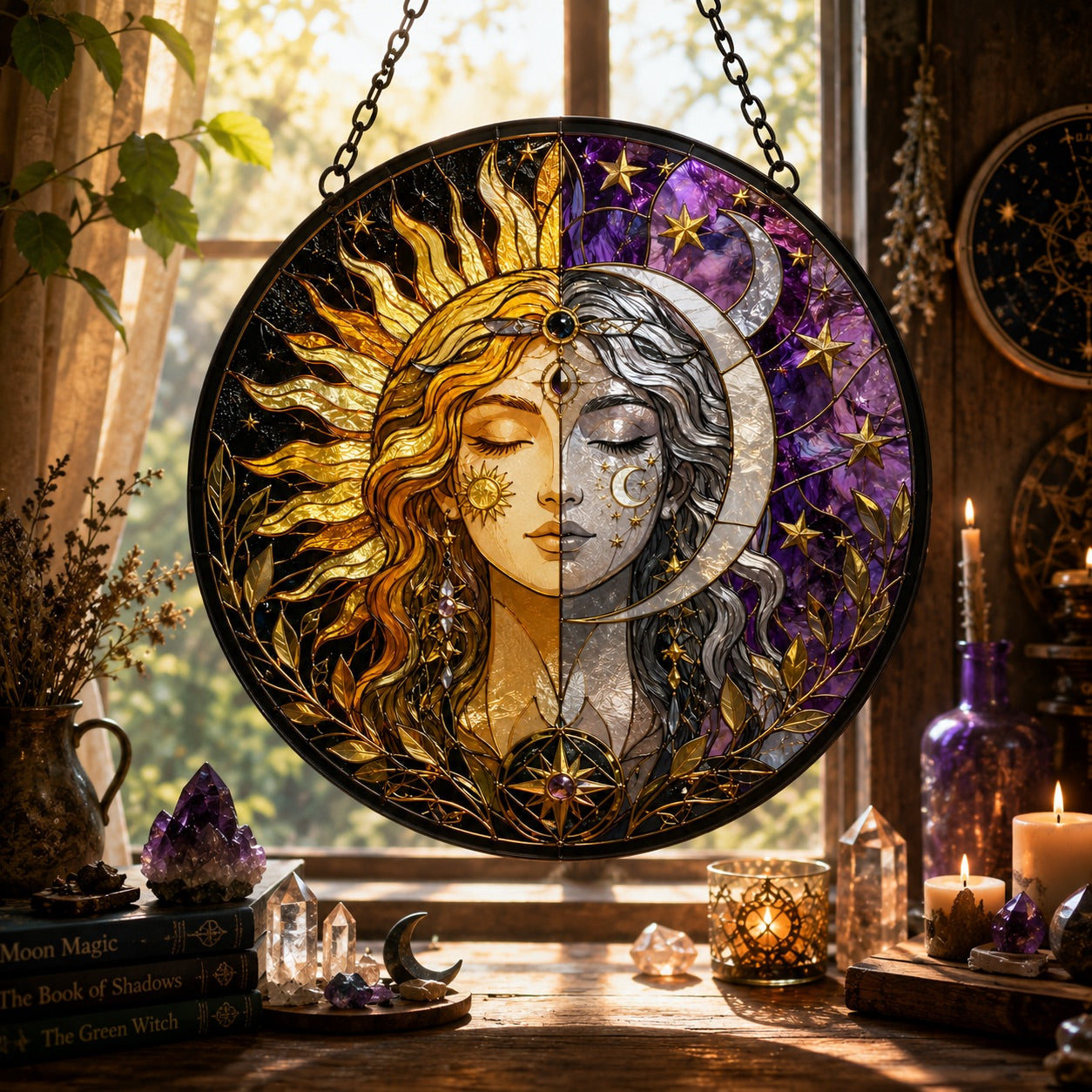 Solar Lunar Goddess Glass Suncatcher - sunlight glow