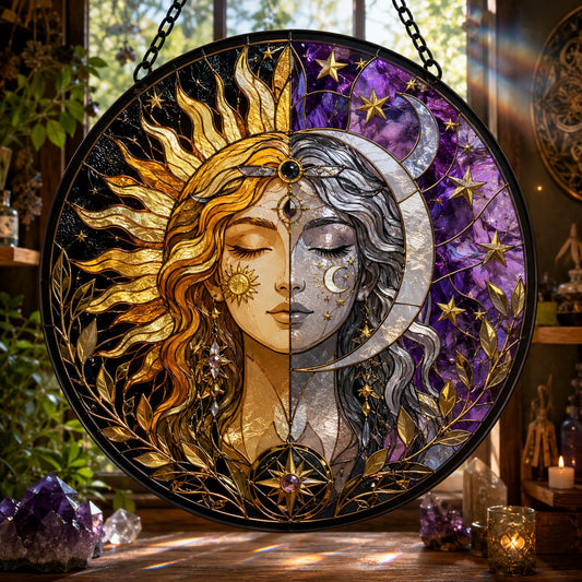 Solar Lunar Goddess Glass Suncatcher - window display