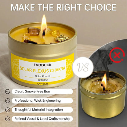 Solar Plexus Chakra crystal candle quality comparison versus a low-quality gold candle