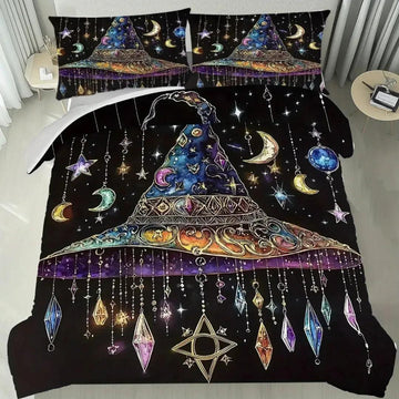 Sparkling Witch Hat Bedding Set Halloween Duvet Cover-MoonChildWorld