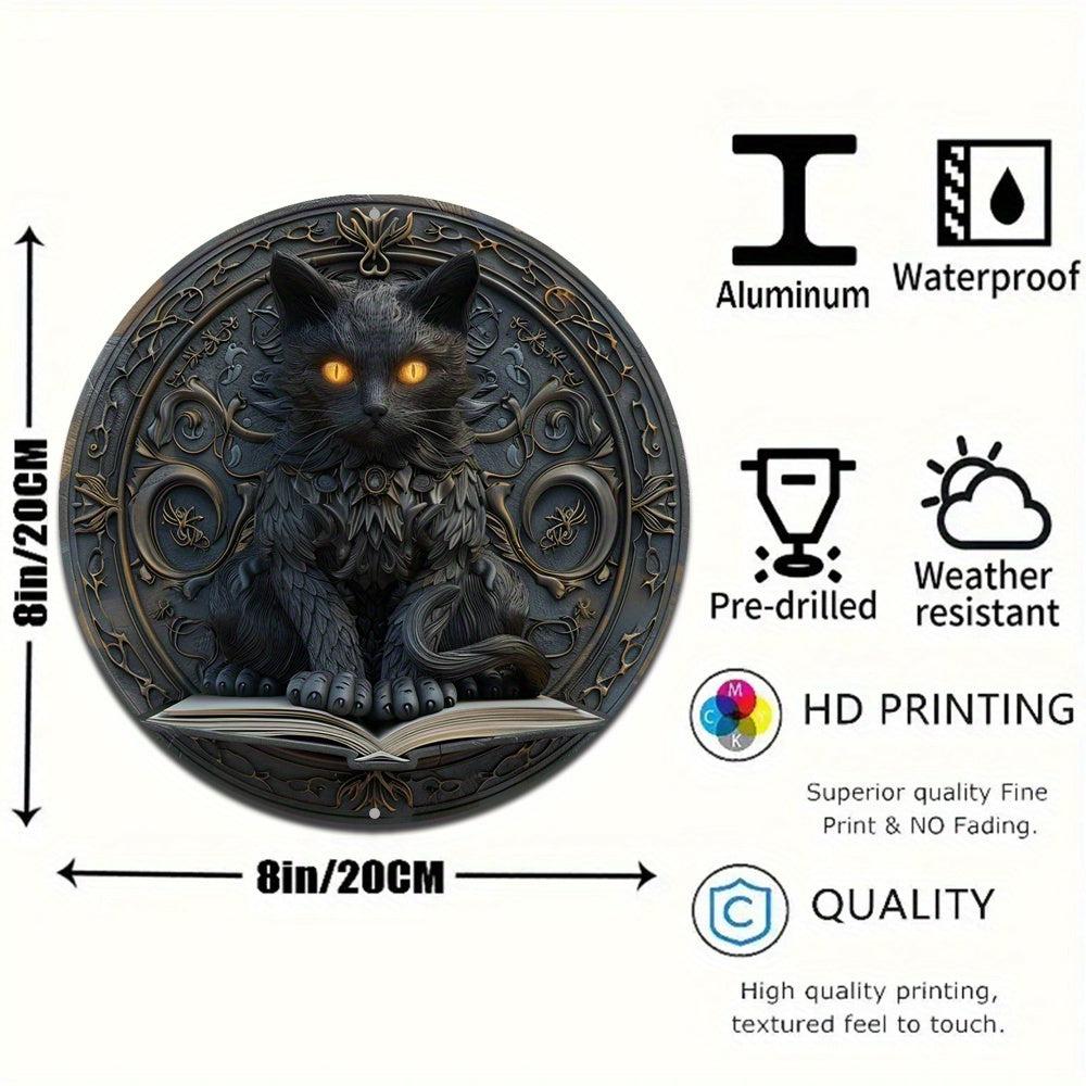 Spell Book Mystical Black Cat Metal Sign Wicca Home Decor-MoonChildWorld